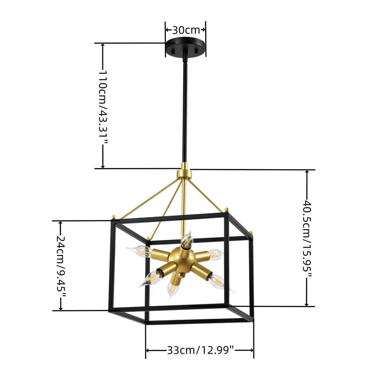 MAXAX 6 - Light Lantern&Sputnik Square / Rectangle&Sphere Chandelier With Wrought Iron Accents#MX2067