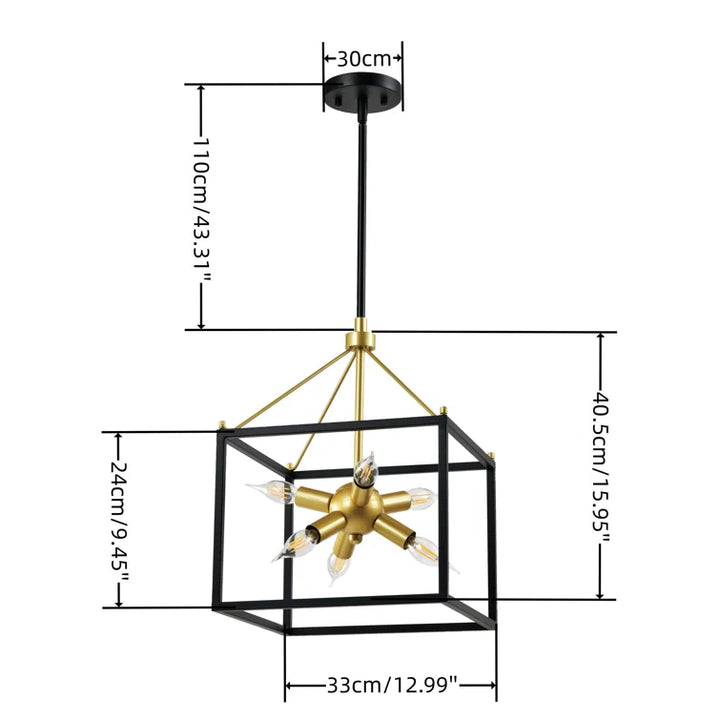 MAXAX 6 - Light Lantern&Sputnik Square / Rectangle&Sphere Chandelier With Wrought Iron Accents#MX2067