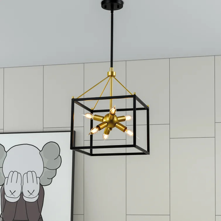 MAXAX 6 - Light Lantern&Sputnik Square / Rectangle&Sphere Chandelier With Wrought Iron Accents#MX2067