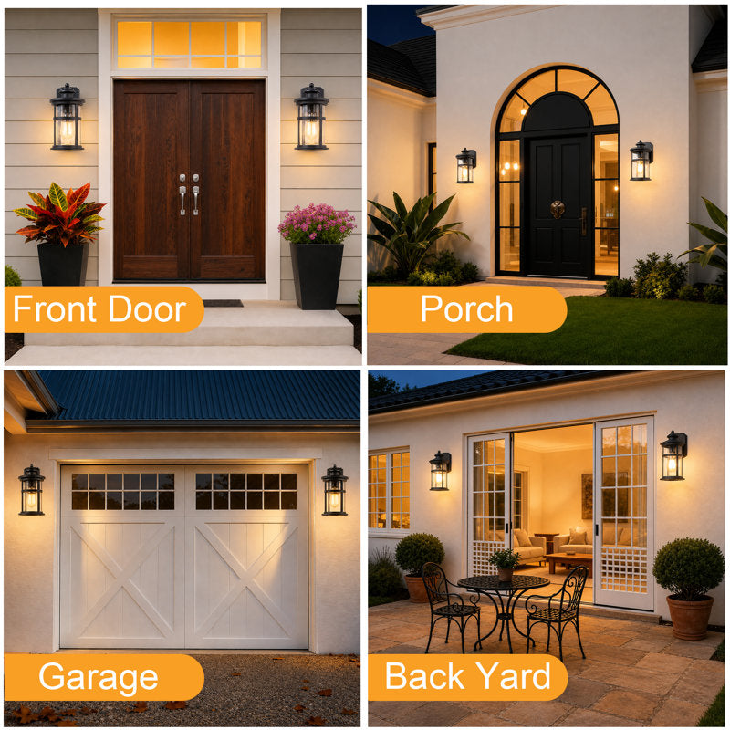11"H 1-Light Farmhouse Dusk to Dawn Waterproof Outdoor Wall Lantern, Sand Grain Black Iron, Clear Seeded Glass, Exterior Porch Sconce (Set of 2) - image 2