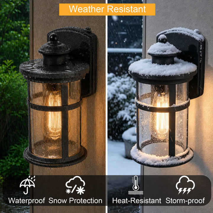 11"H 1-Light Farmhouse Dusk to Dawn Waterproof Outdoor Wall Lantern, Sand Grain Black Iron, Clear Seeded Glass, Exterior Porch Sconce (Set of 2) - image 6