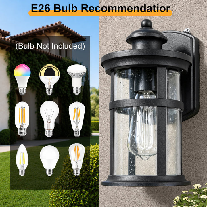 11"H 1-Light Farmhouse Dusk to Dawn Waterproof Outdoor Wall Lantern, Sand Grain Black Iron, Clear Seeded Glass, Exterior Porch Sconce (Set of 2) - image 7