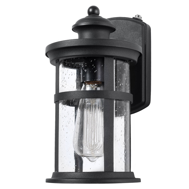 11"H 1-Light Farmhouse Dusk to Dawn Waterproof Outdoor Wall Lantern, Sand Grain Black Iron, Clear Seeded Glass, Exterior Porch Sconce (Set of 2) - image 9