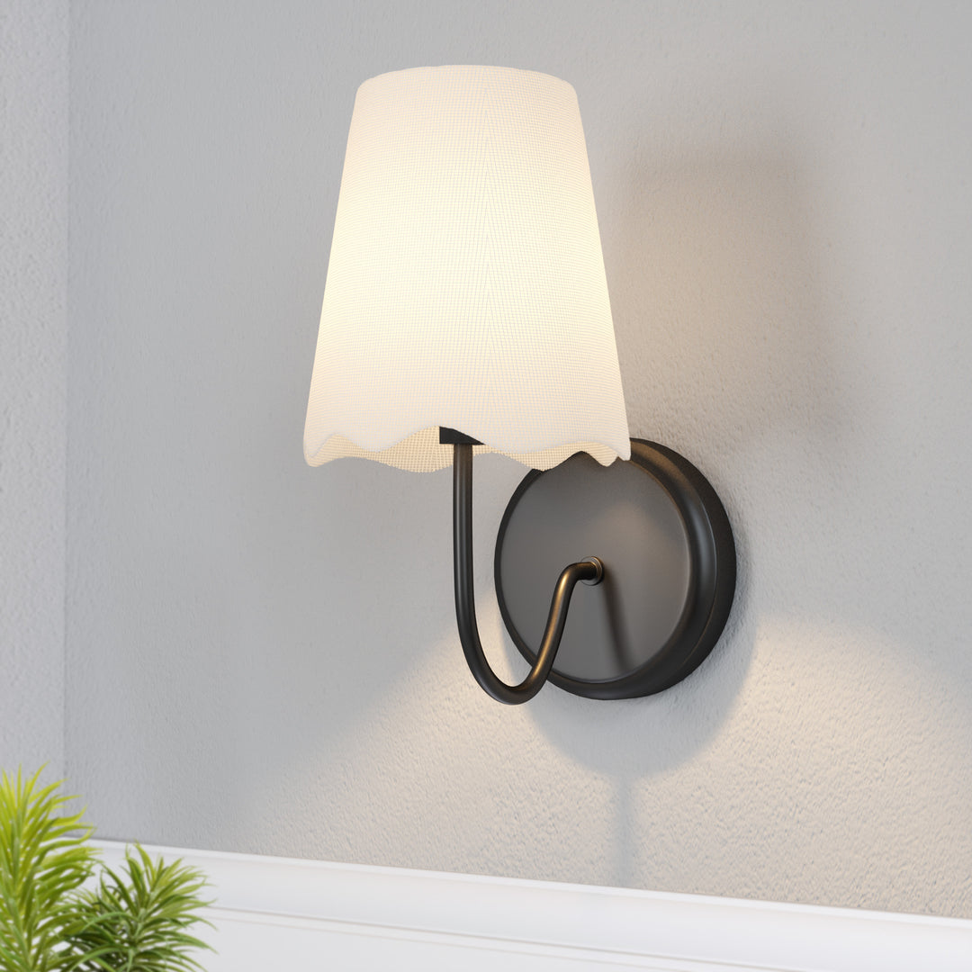 Twilight Brass Armed Sconce With White Linen Shade #39005