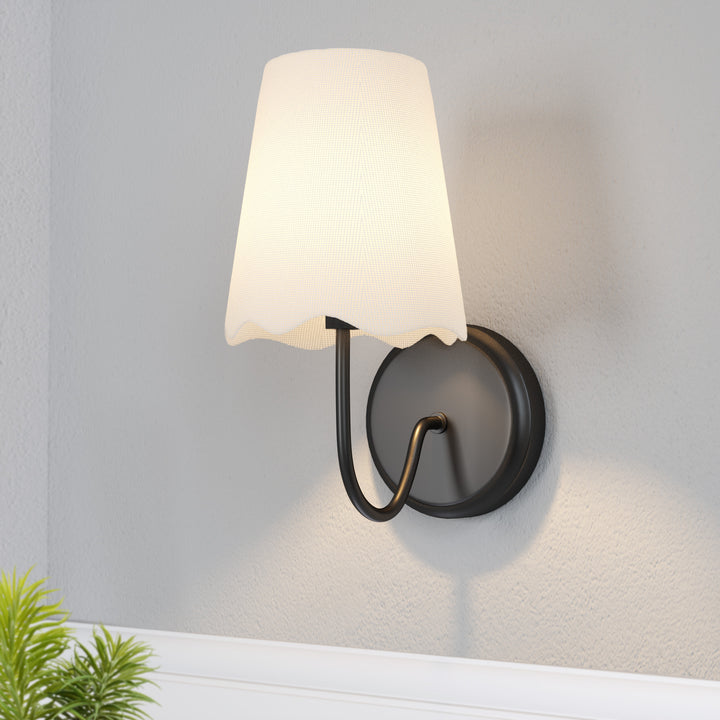 Twilight Brass Armed Sconce With White Linen Shade #39005