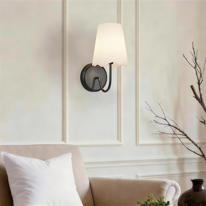Twilight Brass Armed Sconce With White Linen Shade #39005