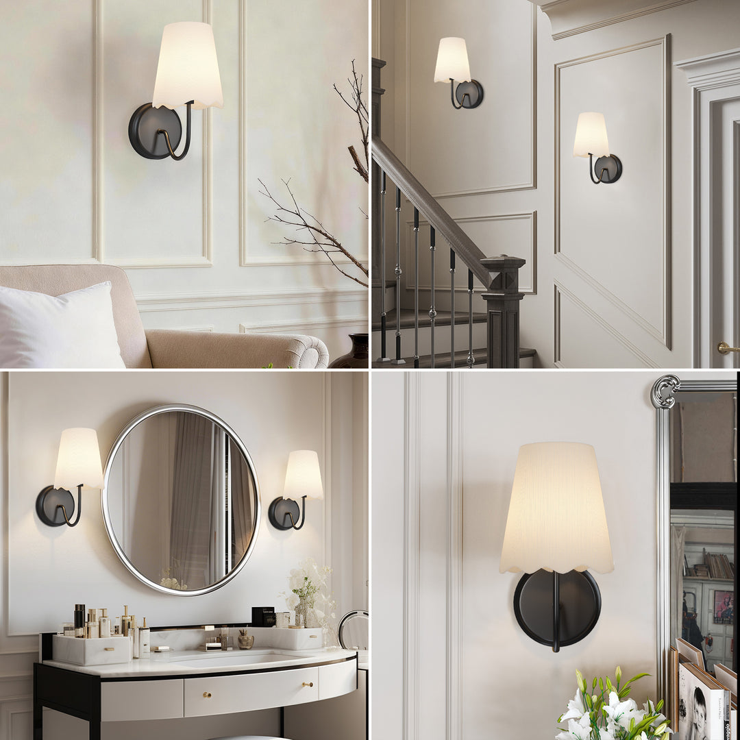 Twilight Brass Armed Sconce With White Linen Shade #39005