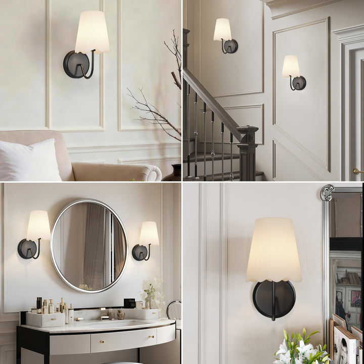 Twilight Brass Armed Sconce With White Linen Shade #39005