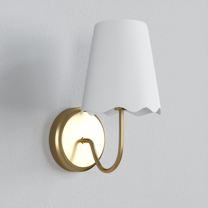 Twilight Brass Armed Sconce With White Linen Shade #W39005