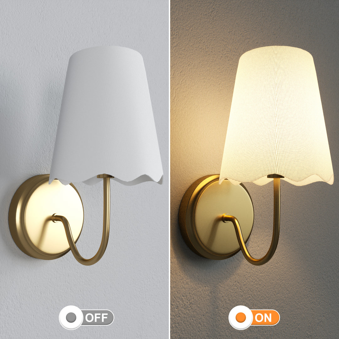 Twilight Brass Armed Sconce With White Linen Shade #W39005