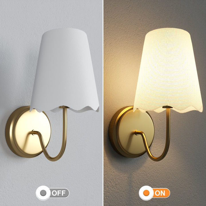 Twilight Brass Armed Sconce With White Linen Shade #W39005