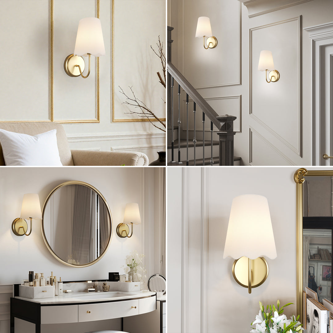 Twilight Brass Armed Sconce With White Linen Shade #W39005