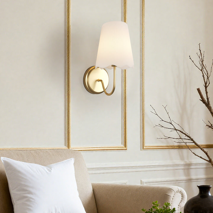 Twilight Brass Armed Sconce With White Linen Shade #W39005