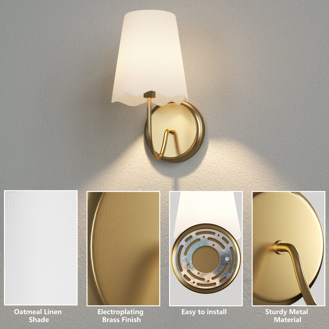 Twilight Brass Armed Sconce With White Linen Shade #W39005