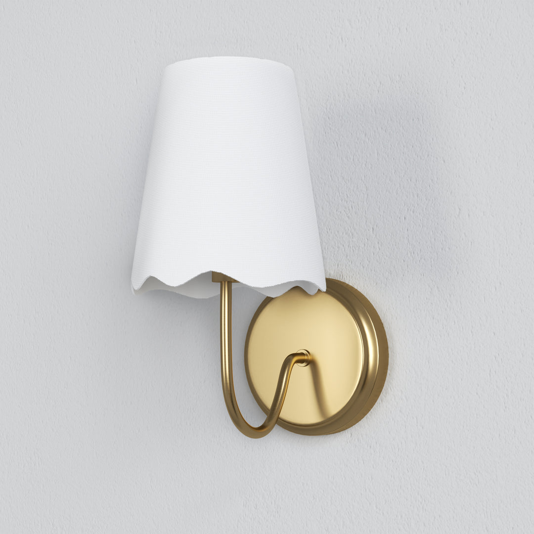 Twilight Brass Armed Sconce With White Linen Shade #W39005