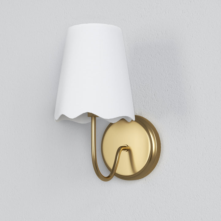 Twilight Brass Armed Sconce With White Linen Shade #W39005