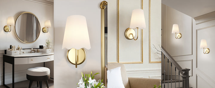 Twilight Brass Armed Sconce With White Linen Shade #W39005