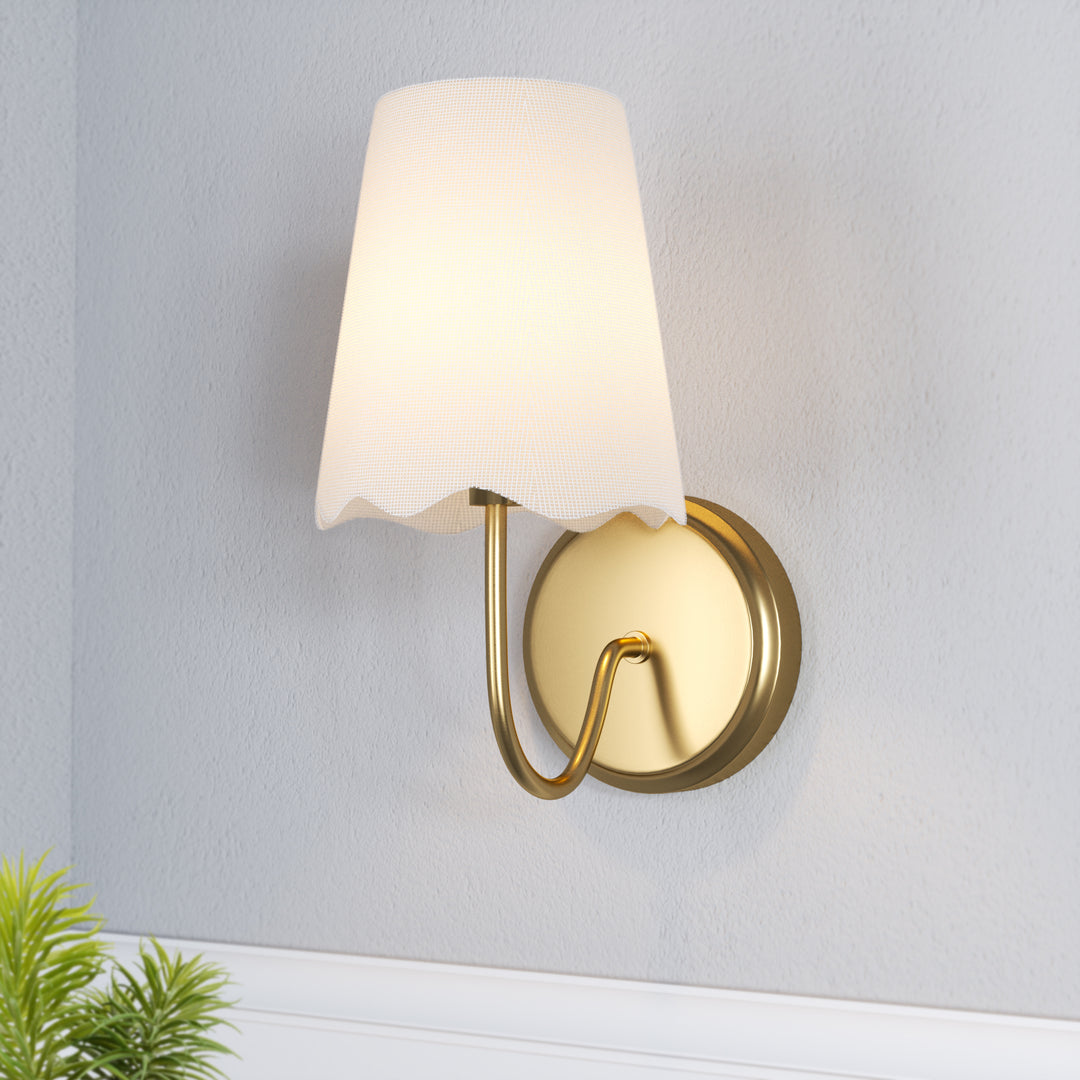 Twilight Brass Armed Sconce With White Linen Shade #W39005
