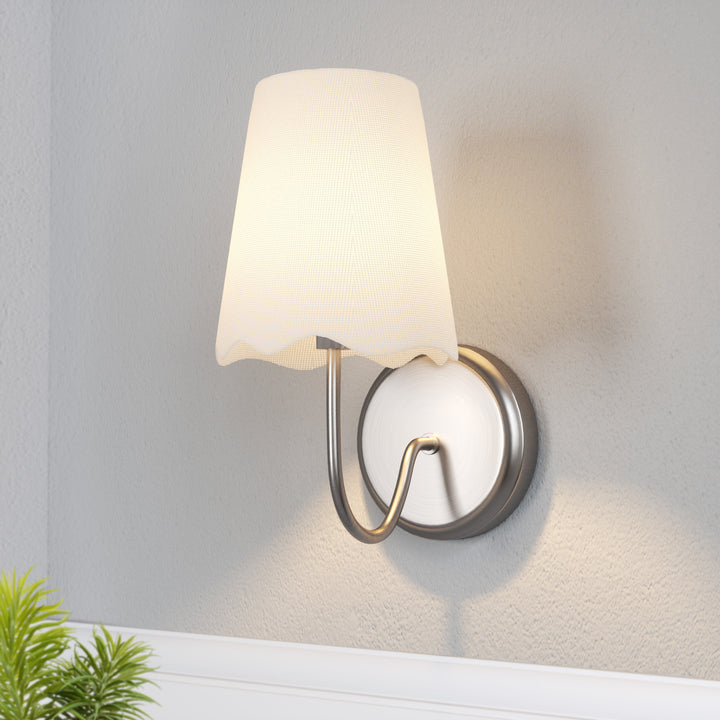 Twilight Brass Armed Sconce With White Linen Shade #39005