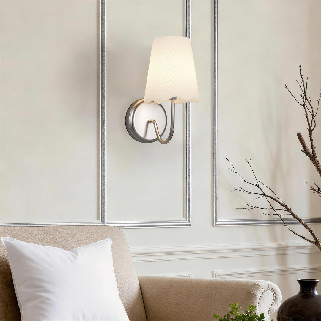 Twilight Brass Armed Sconce With White Linen Shade #39005