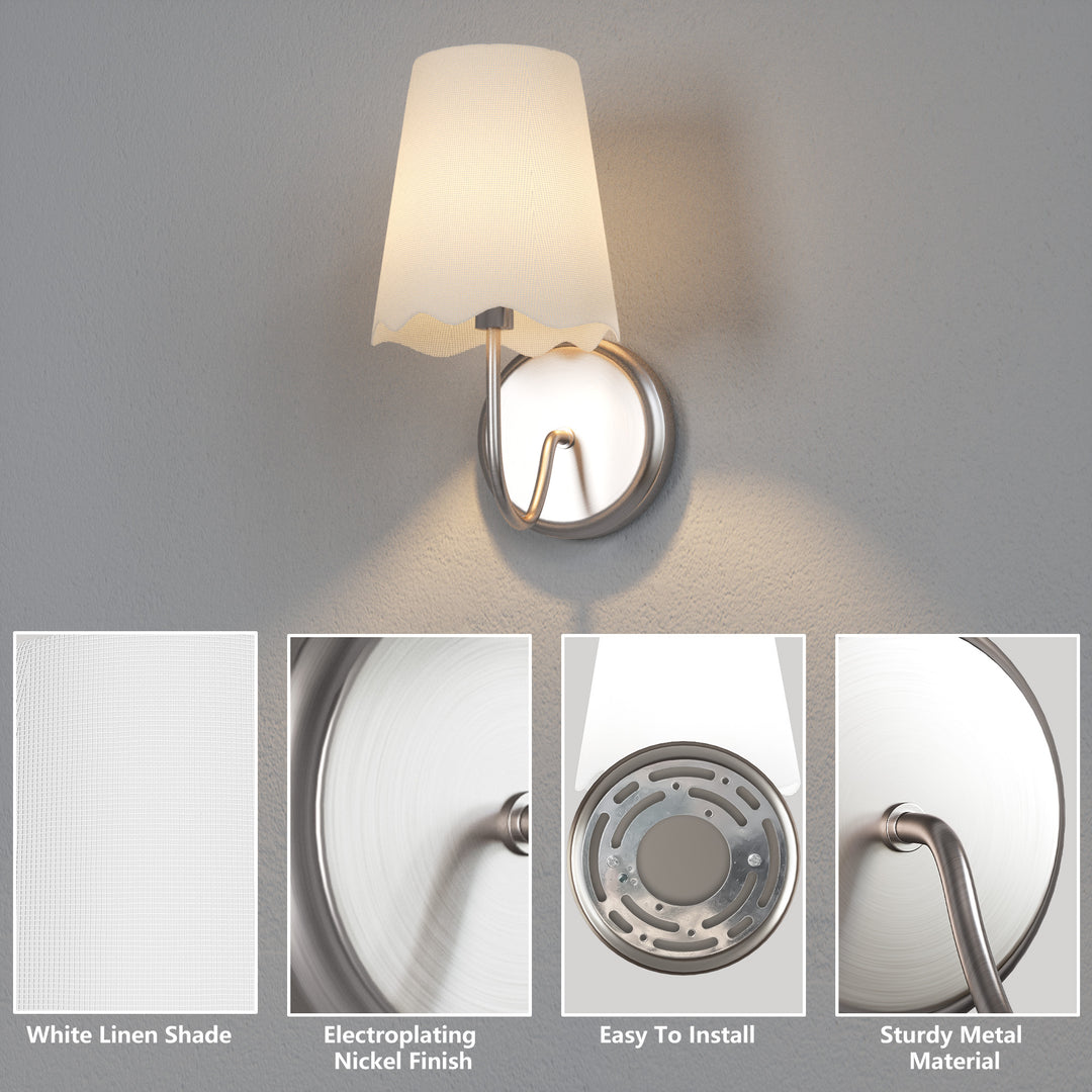 Twilight Brass Armed Sconce With White Linen Shade #39005