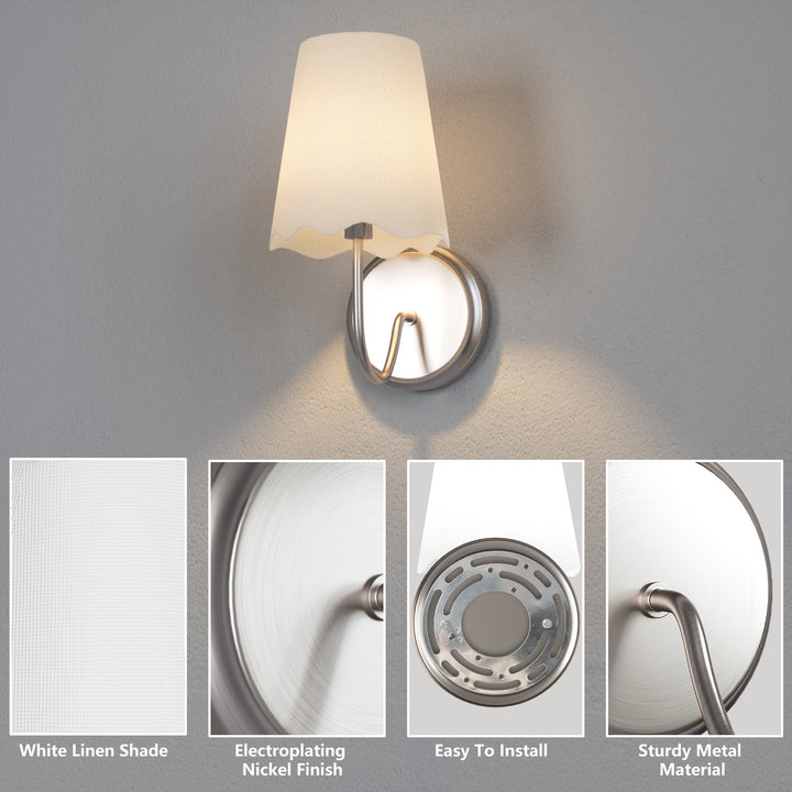 Twilight Brass Armed Sconce With White Linen Shade #39005