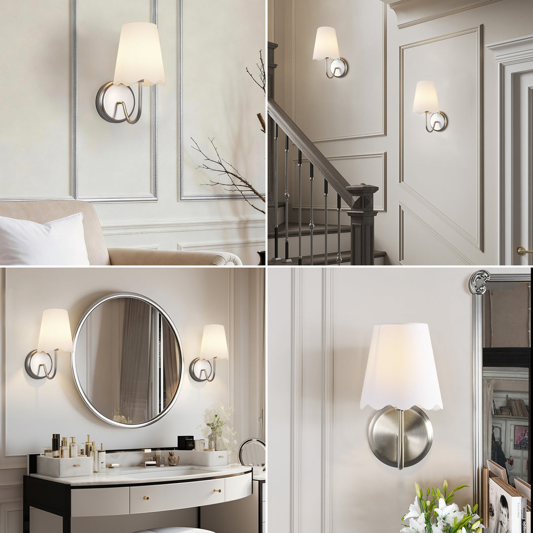 Twilight Brass Armed Sconce With White Linen Shade #39005