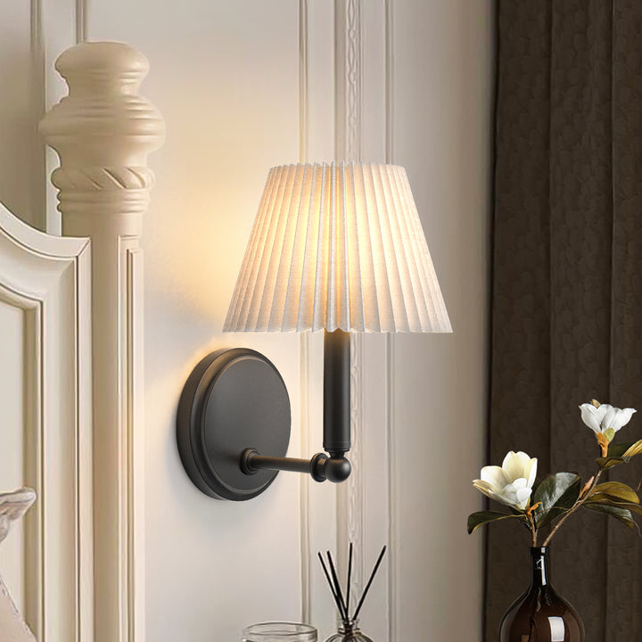 Twilight Brass Armed Sconce With White Linen Shade #39006