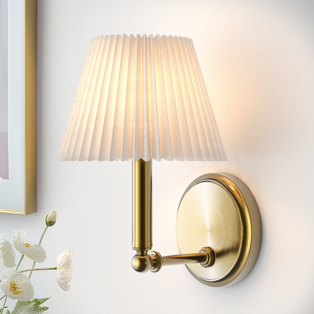 Twilight Brass Armed Sconce With White Linen Shade #39006
