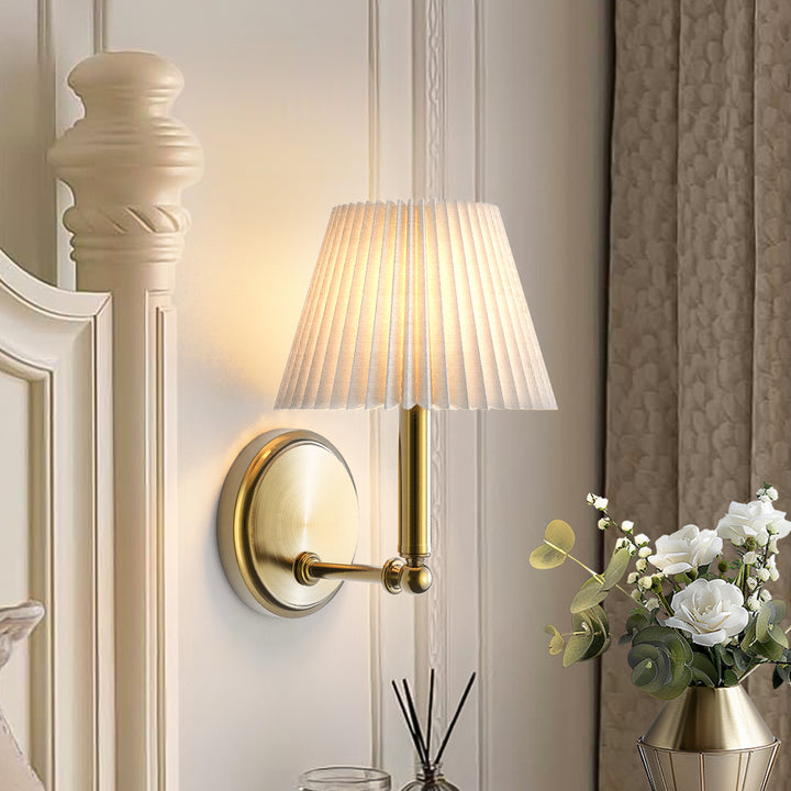 Twilight Brass Armed Sconce With White Linen Shade #39006