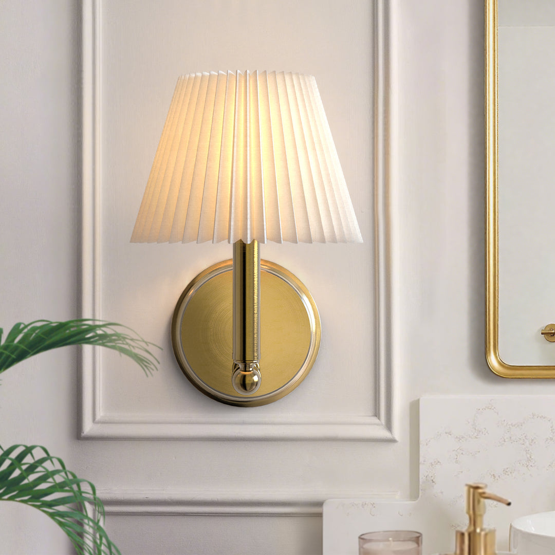 Twilight Brass Armed Sconce With White Linen Shade #39006