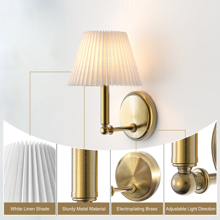 Twilight Brass Armed Sconce With White Linen Shade #39006