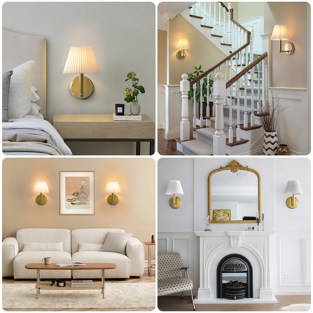 Twilight Brass Armed Sconce With White Linen Shade #39006