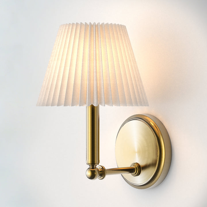 Twilight Brass Armed Sconce With White Linen Shade #39006