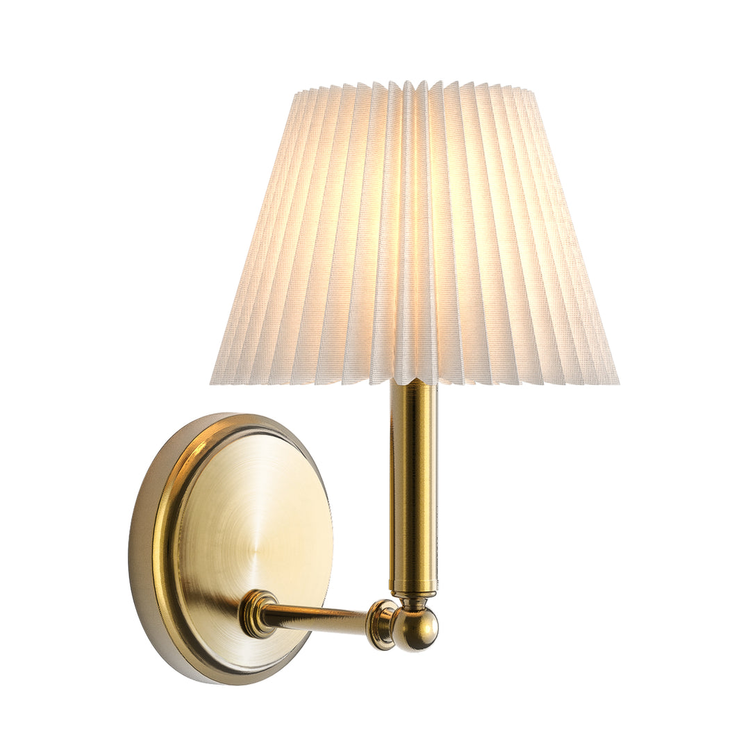 Twilight Brass Armed Sconce With White Linen Shade #39006