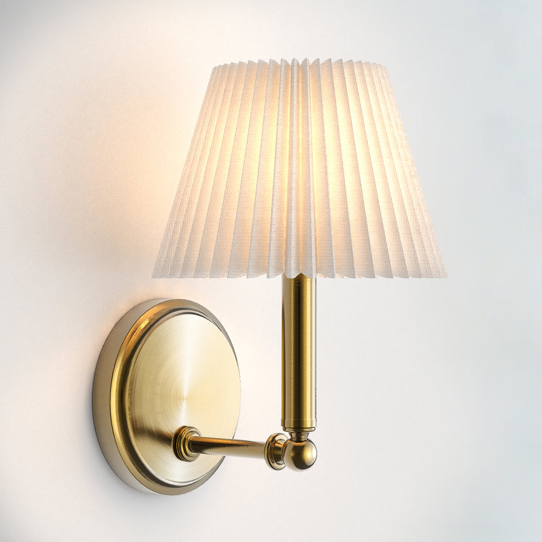 Twilight Brass Armed Sconce With White Linen Shade #39006