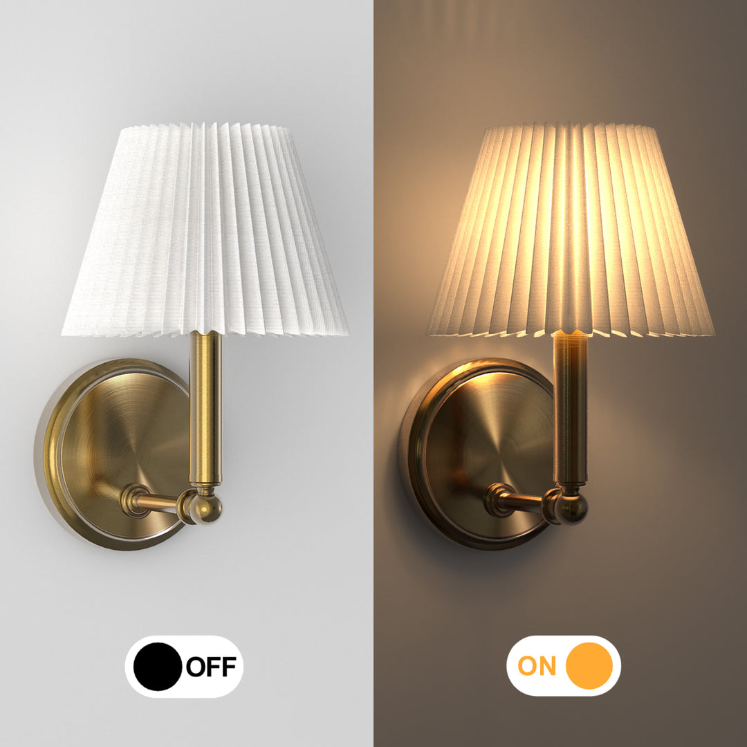 Twilight Brass Armed Sconce With White Linen Shade #39006
