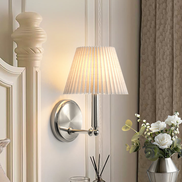 Glow Brass Armed Sconce With White Linen Shade #39006