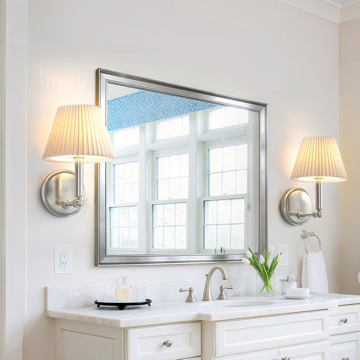 Glow Brass Armed Sconce With White Linen Shade #39006