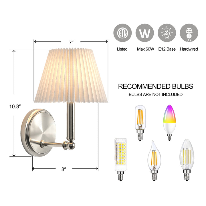 Glow Brass Armed Sconce With White Linen Shade #39006