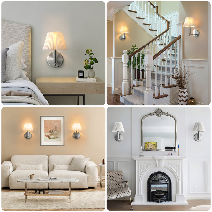 Glow Brass Armed Sconce With White Linen Shade #39006