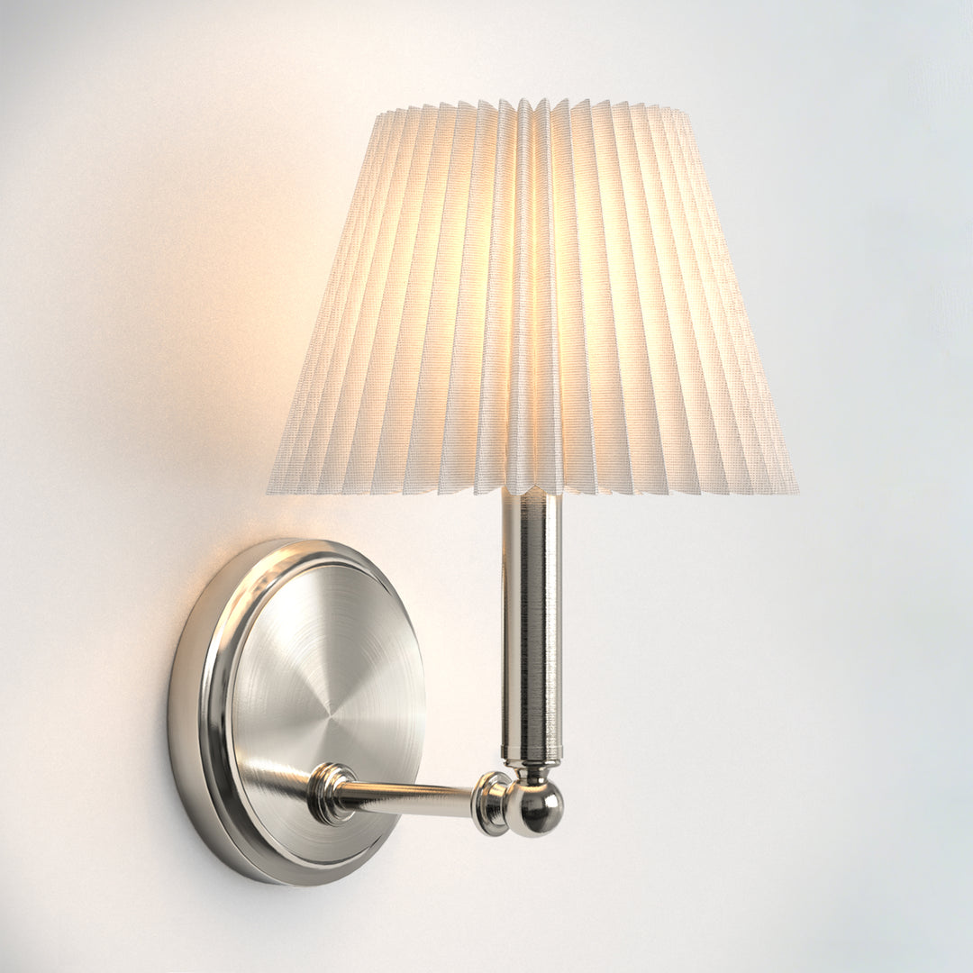 Glow Brass Armed Sconce With White Linen Shade #39006