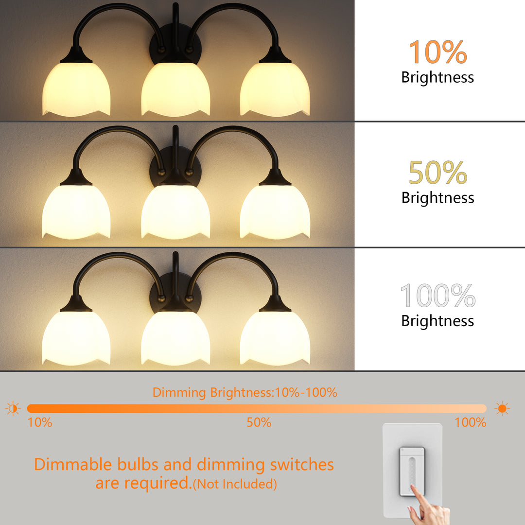 23.6''W 3-Light Dimmable Vanity Light with Opal Glass #39014