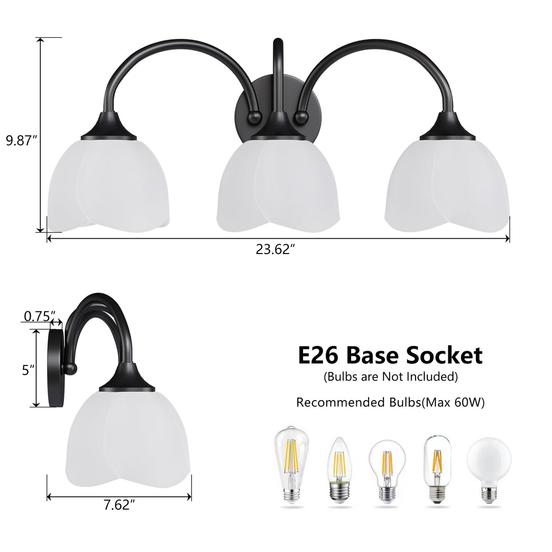 23.6''W 3-Light Dimmable Vanity Light with Opal Glass #39014