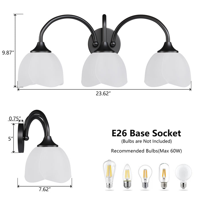 23.6''W 3-Light Dimmable Vanity Light with Opal Glass #39014