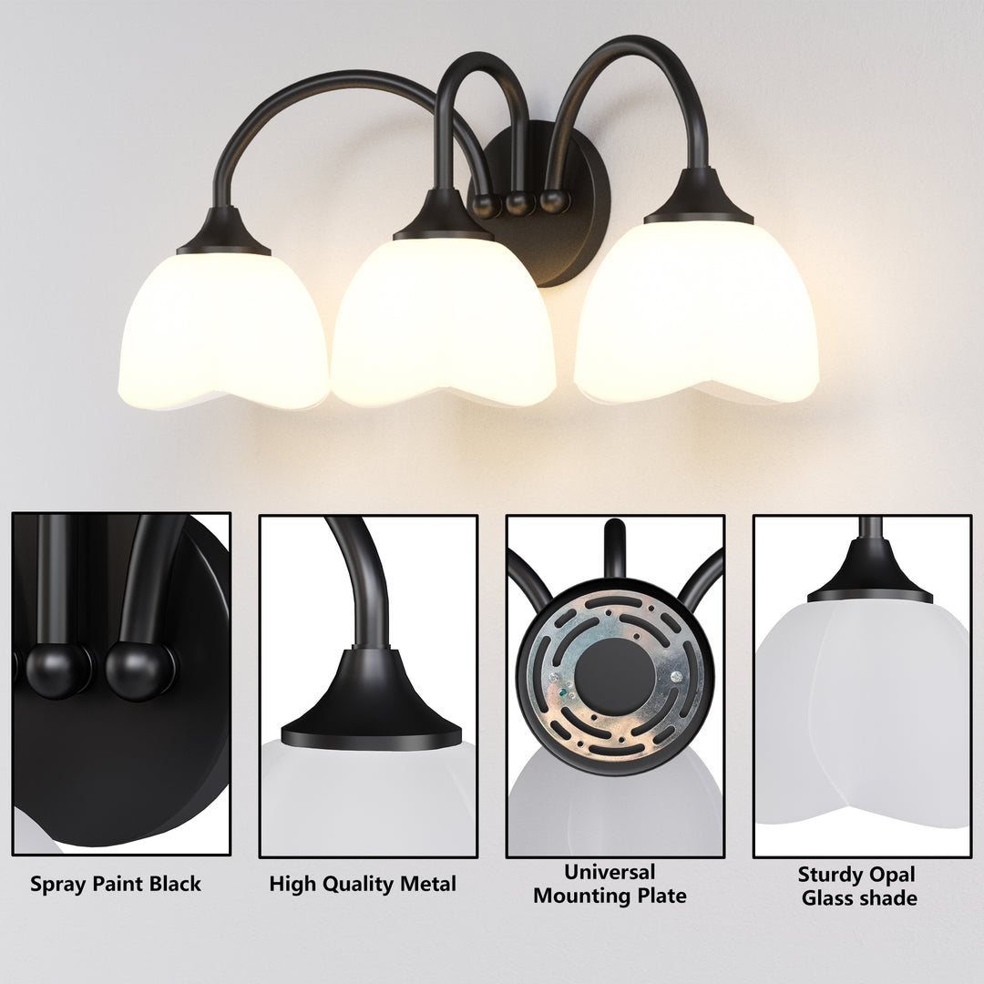 23.6''W 3-Light Dimmable Vanity Light with Opal Glass #39014