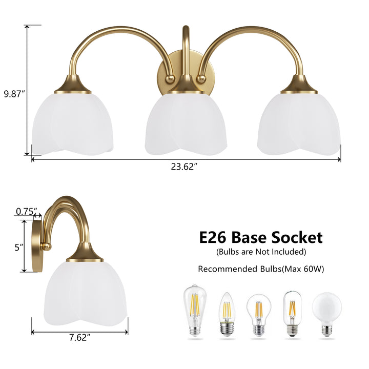 23.6''W 3-Light Dimmable Vanity Light with Opal Glass #39014