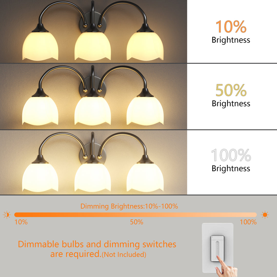 23.6''W 3-Light Dimmable Vanity Light with Opal Glass #39014