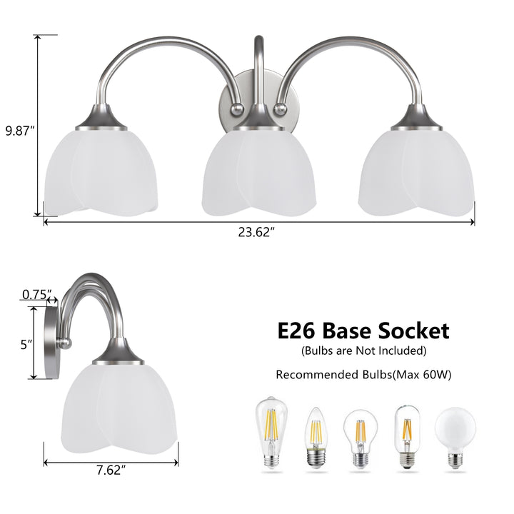 23.6''W 3-Light Dimmable Vanity Light with Opal Glass #39014