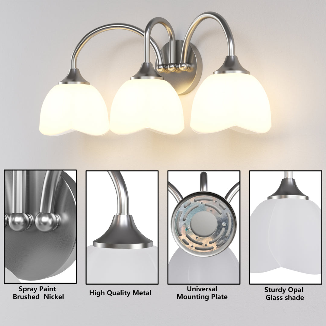 23.6''W 3-Light Dimmable Vanity Light with Opal Glass #39014